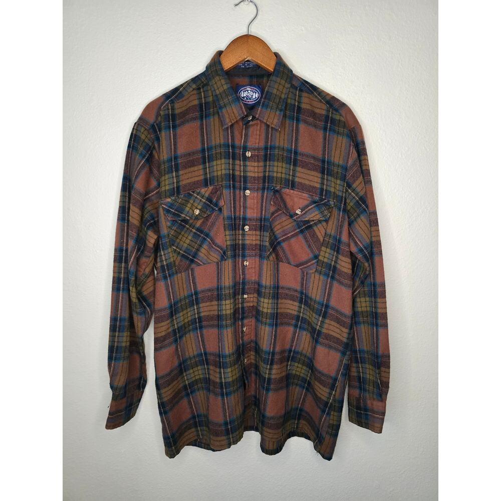 Vintage Alpine Trail Flannel Shirt Brown Plaid XL Longsleeve Button Up